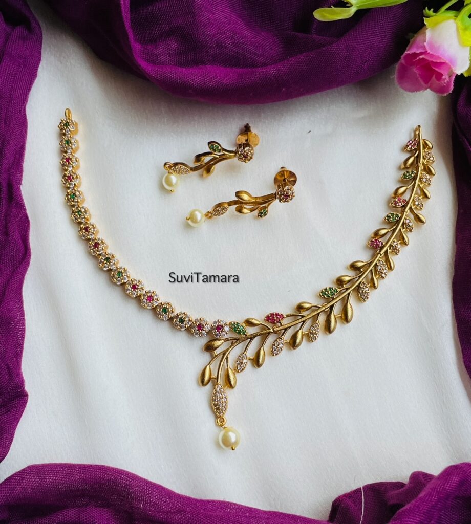 Floral Leaf Ad Stone Necklace Suvitamara