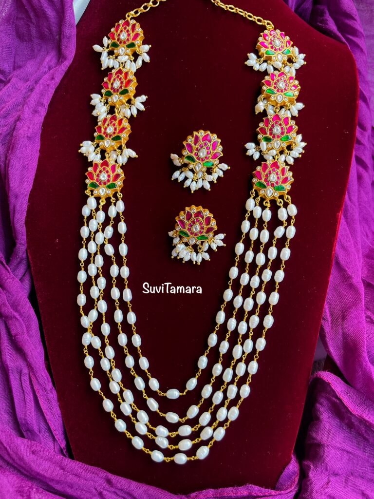 Lotus Motif Jadau Kundan Pearl Maala Readytoship Suvitamara