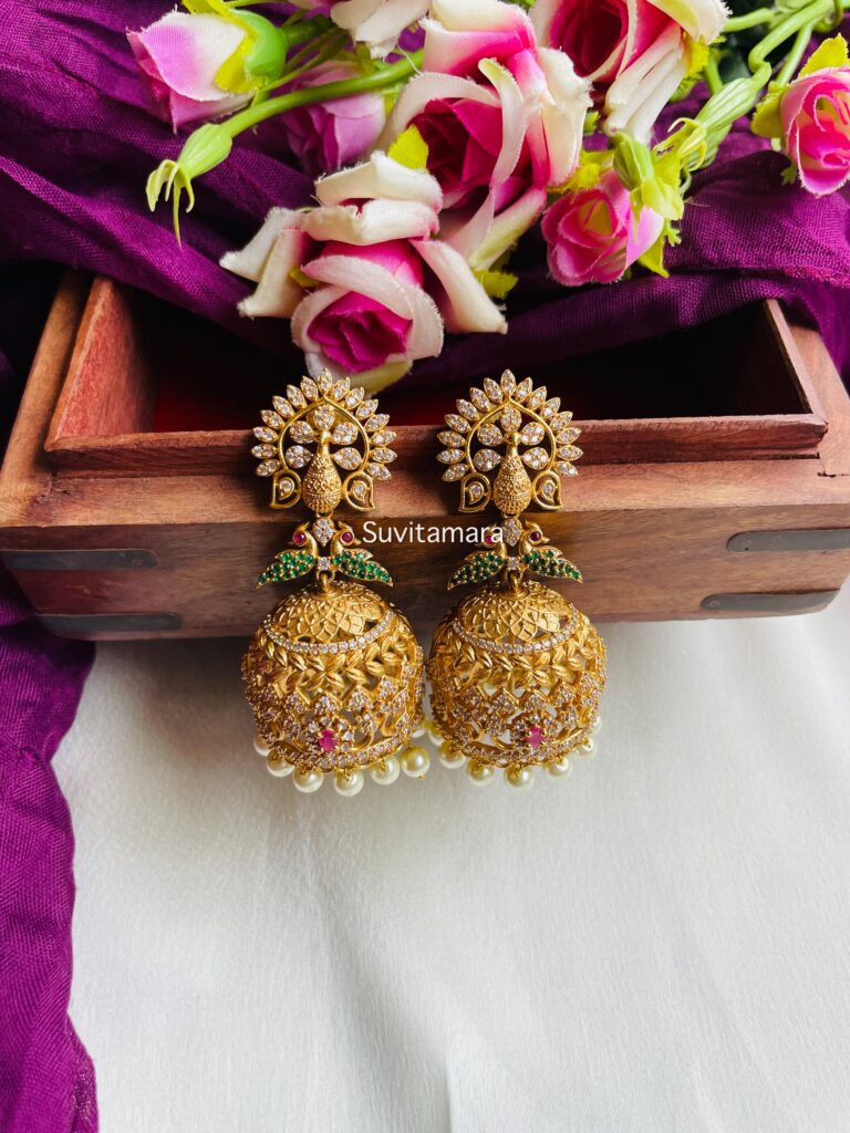 Dancing Peacock AD Stone Jhumkas Suvitamara