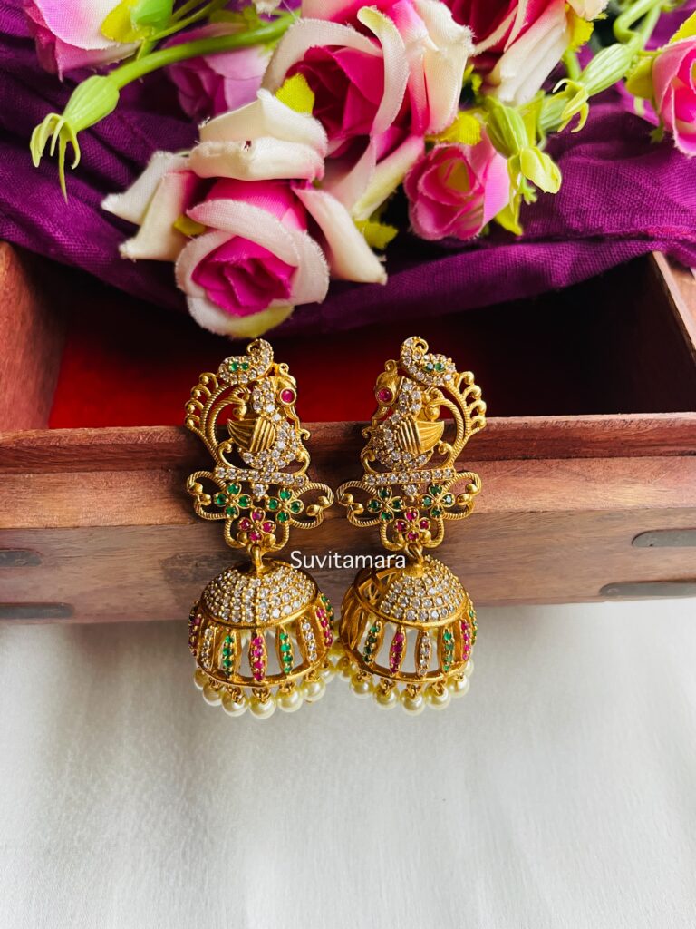 American Diamond Peacock Jhumkas Suvitamara