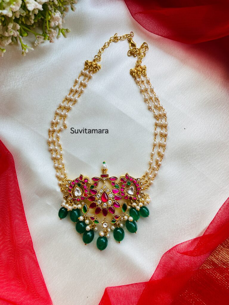 Floral Peacock Ruby Jadau Kundan Pearl Choker Prebook Suvitamara