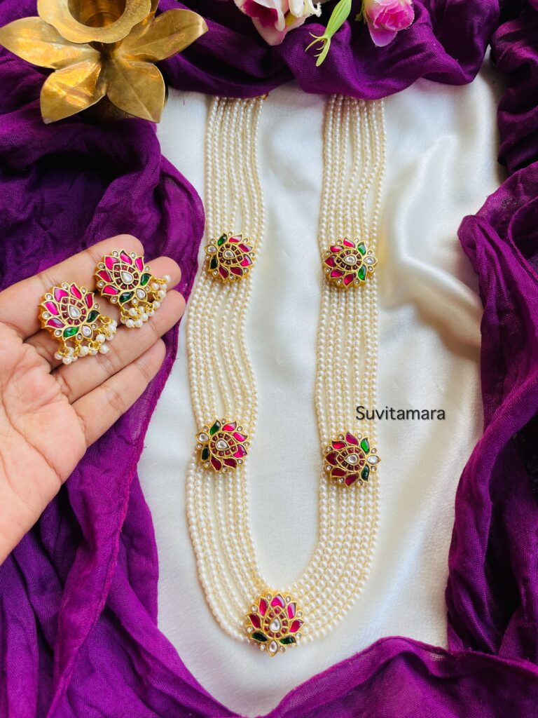 Layered Pearl Jadau Kundan Lotus Haram Readytoship Suvitamara