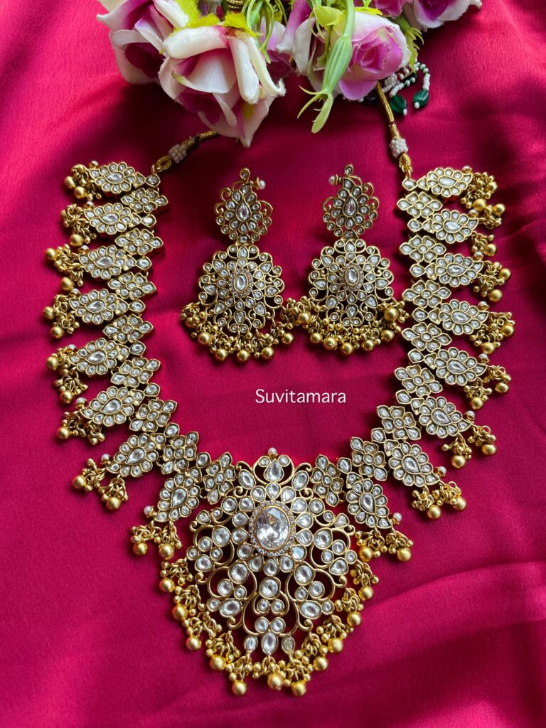 Floral White Kundan Necklace Readytoship Suvitamara