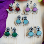 Carved Stone Oxidised Pearl Earrings