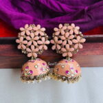 Floral Meenakari Peach Stone Jhumkas