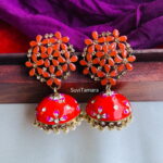 Floral Meenakari Orange Stone Jhumkas