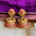 Antique Gold Floral Jhumkas- Ruby