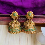 Antique Gold Floral Jhumkas - Green