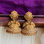Antique Gold Floral Pearl Jhumkas