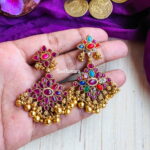 Dual Side Precious Kemp Earrings - Navaratna Ruby