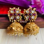 Ruby White Pearl Floral Jhumkas