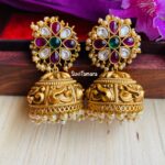 Ruby Green White Pearl Floral Jhumkas