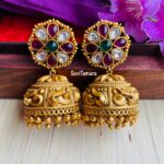 Ruby Green White Gold Floral Jhumkas