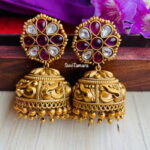 Ruby White Gold Floral Jhumkas