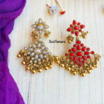 Dual Side Precious Kemp Earrings - Coral Red Pearl