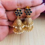 Blue AD Stone Floral Layer Jhumkas