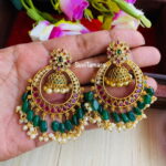 Kemp Jhumka Chandbalis - Green Beads
