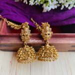 Golden Bead Lakshmi Jhumkas with Ear Chain