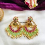 Kemp Jhumka Chandbalis - Pastel Green Beads