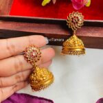 Floral Ruby Stone Gold Look Alike Jhumkas