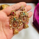 AD Stone Floral Chandbali Jhumkas