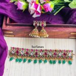 Floral Precious Kemp Choker - Green Beads