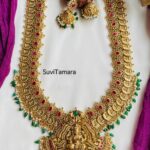 Lakshmi Coin Antique Floral Stone Green Beads Haram