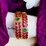 Floral Leaf Ruby AD Stone Bangles - Pair