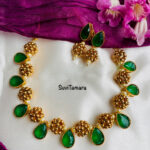 Green Stone Golden Balls Necklace