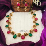 Red Green Stones Golden Balls Necklace