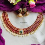 Precious Ruby Flower Kemp Choker Necklace