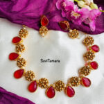 Red Stones Golden Balls Necklace