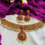 Floral Pendant Traditional Kemp Choker Guttapusalu Necklace