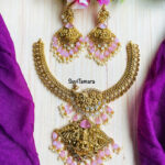 Antique Gold Pastel Pink Stone Necklace