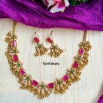 Floral Ruby Green AD Stone Necklace