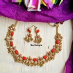 Floral Stone Necklace - Coral Red