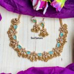 Floral Stone Necklace - Pastel Blue