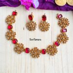 Snowflake Floral Stone Choker Necklace - Ruby