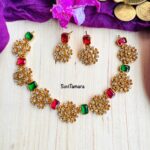 Snowflake Floral Stone Choker Necklace - Ruby Green