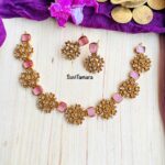 Snowflake Floral Pink Stone Choker Necklace