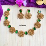 Green Stone Snowflake Floral Choker Necklace