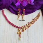Floral Leaf Ruby Ad Stone Necklace