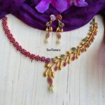 Floral Leaf Ruby Green Ad Stone Necklace