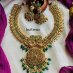 Lakshmi Coin Peacock Green Beads Necklace