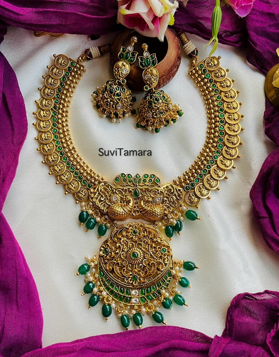 Buy Green Gold Plated Kundan Necklace