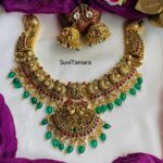 Peacock Kemp Kundan Antique Gold Green Beads Necklace