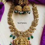 Antique Gold Lakshmi Elephant Green Beads Necklace