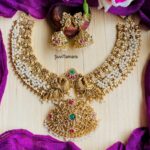 Loreal Pearl Peacock Antique Gold Guttapusalu Necklace