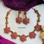 Ruby AD Stone Flower Necklace