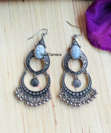 Trendy Oxidized Silver Earrings with Circular carved color stones| Ger –  Indian Designs